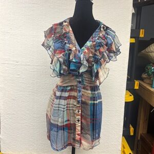 Colorful Plaid Ruffle Blouse